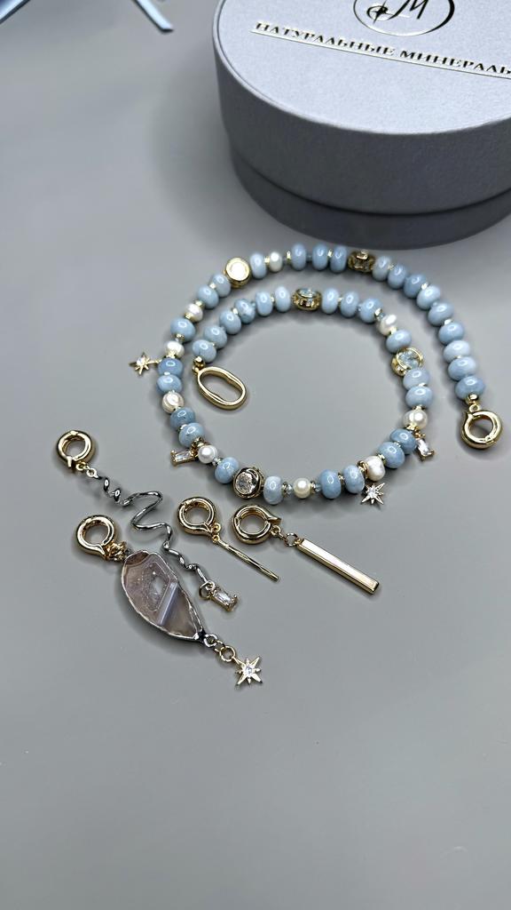 ОЖЕРЕЛЬЕ/БРАСЕТ ИЗ ХАЛЦЕДОНА С ПОДВЕСКАМИ "ЭДИЛЬ"