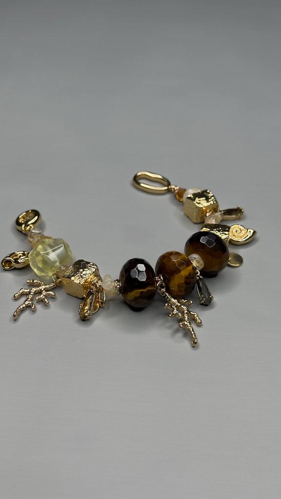 БРАСЛЕТ ИЗ ТИГРОВОГО ГЛАЗА И КВАРЦА "ЭЛЕЯ"