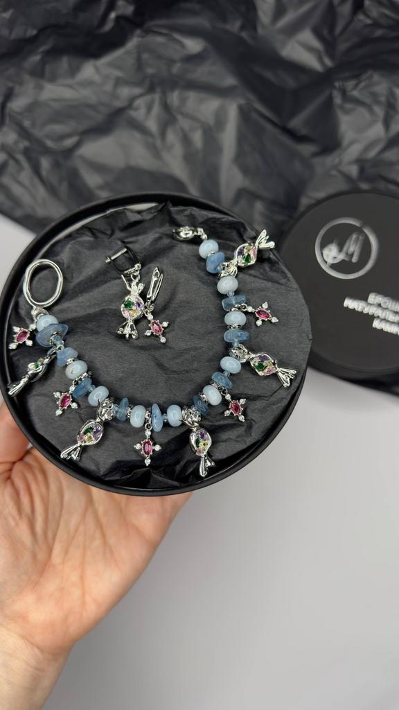 КОМПЛЕКТ ИЗ АКВАМАРИНА, ХАЛЦЕДОНА и ТОПАЗА "РИОКИ"