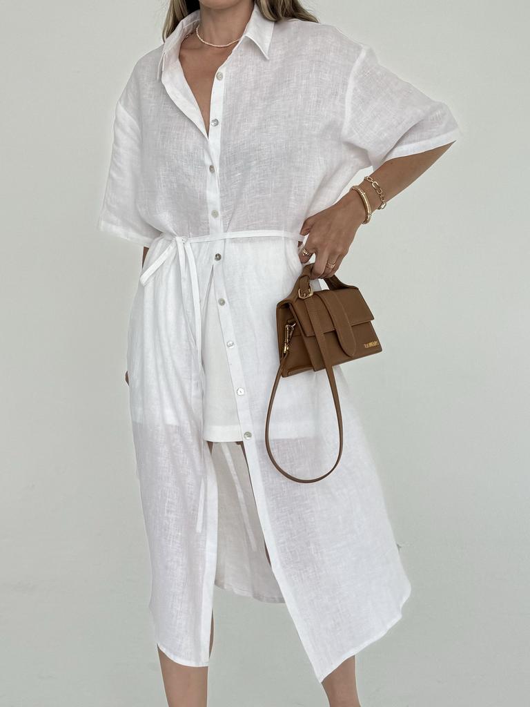 Платье-рубашка из льна, белый