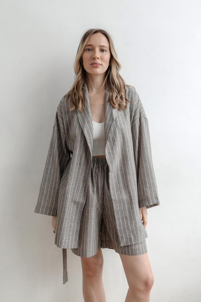 Комплект из кимоно и шорт, капучино полоска