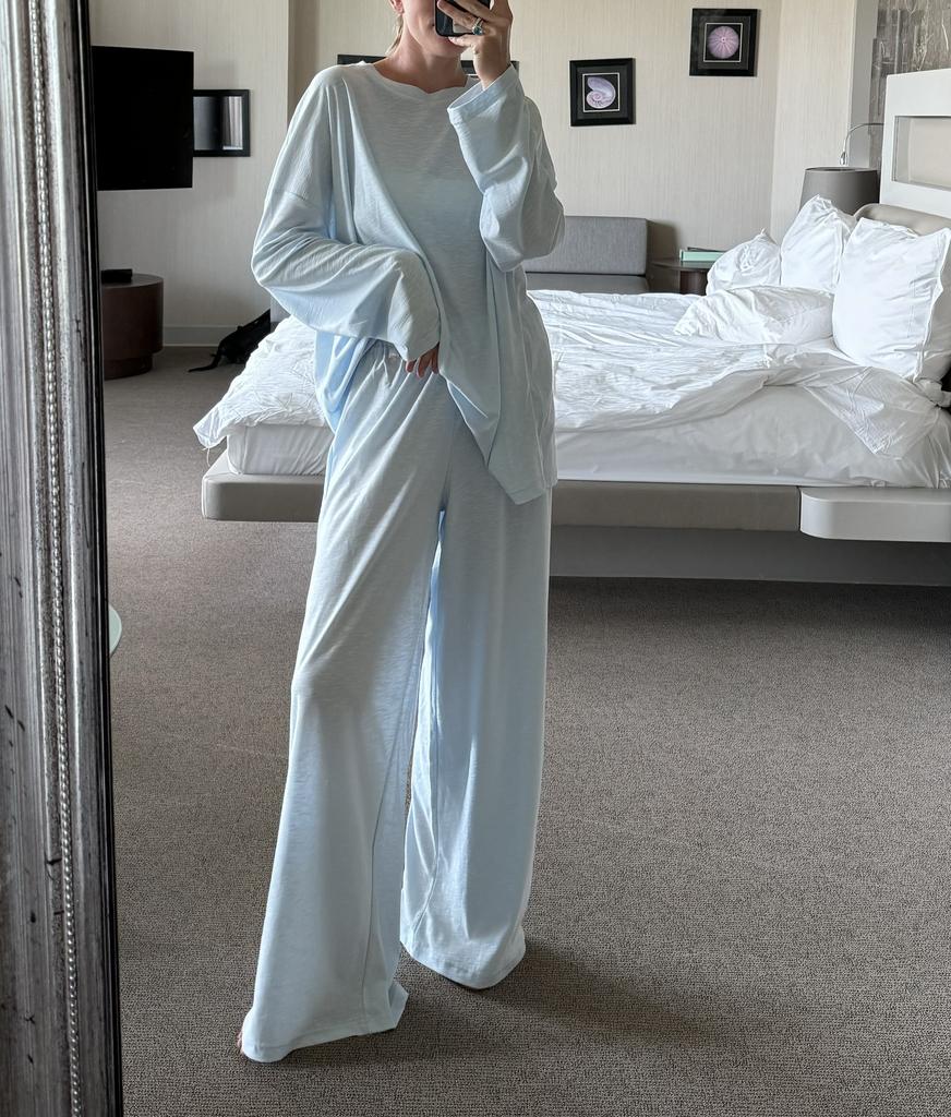 Костюм Лонг и Брюки Over Blue из тонкого хлопка