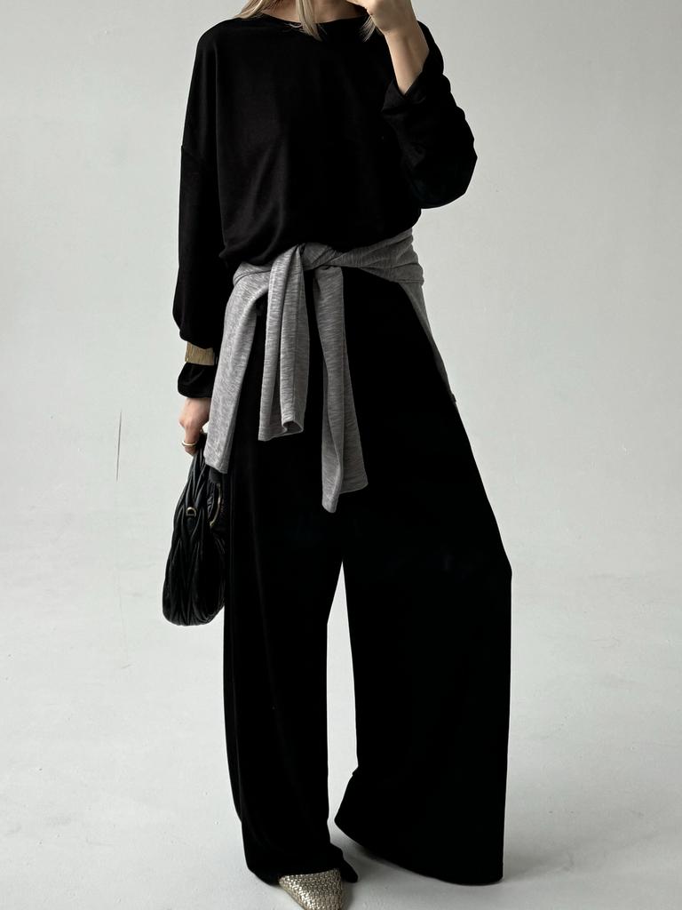 Костюм  Лонг и Брюки Over Black из тонкого фактурного трикотажа