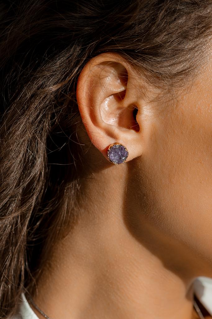 Серьги пусеты с друзой аметиста