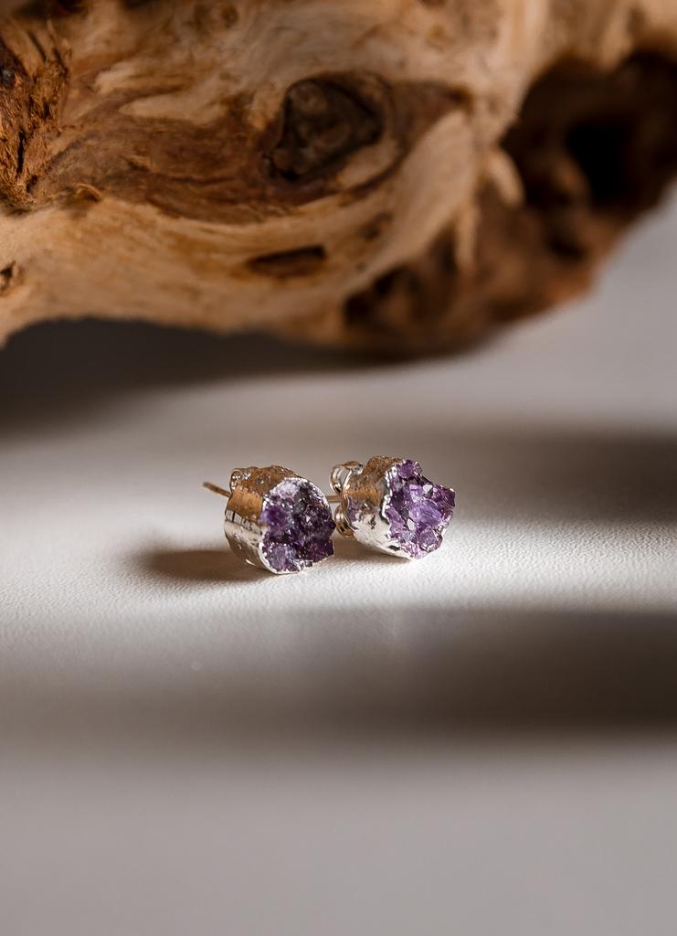 Серьги пусеты с друзой аметиста