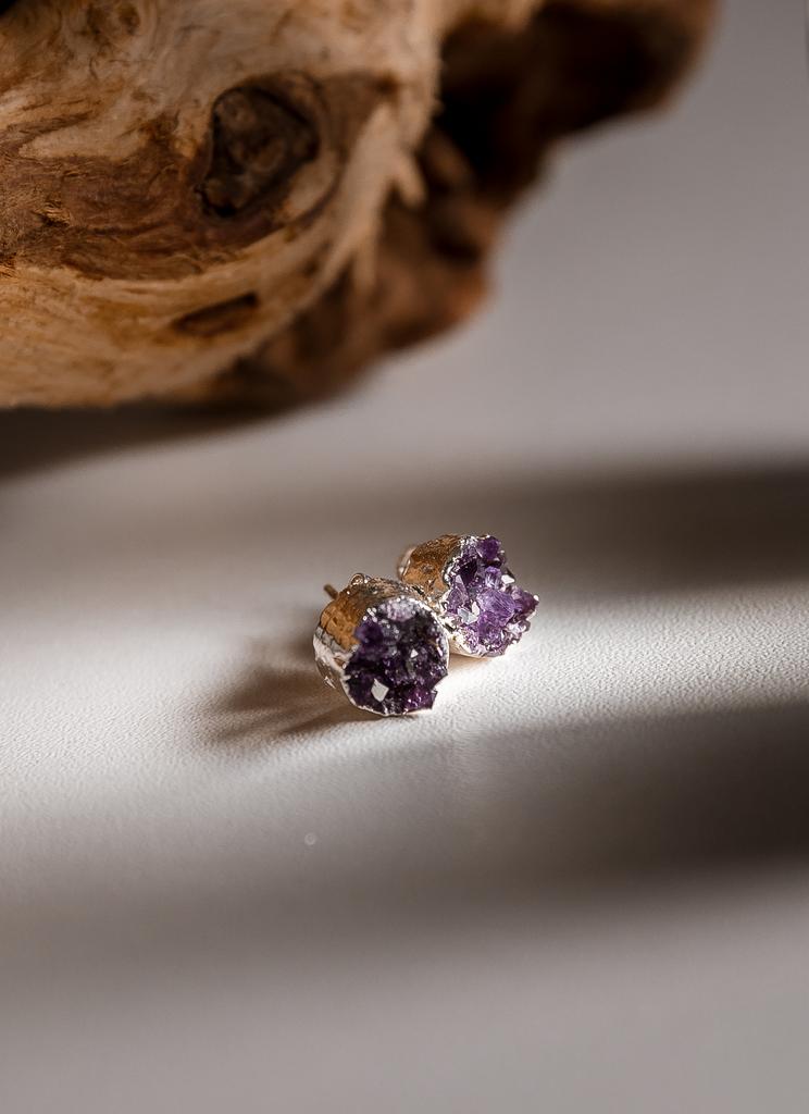Серьги пусеты с друзой аметиста
