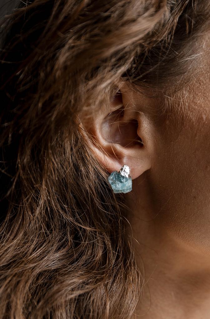 Серьги пусеты с аквамарином