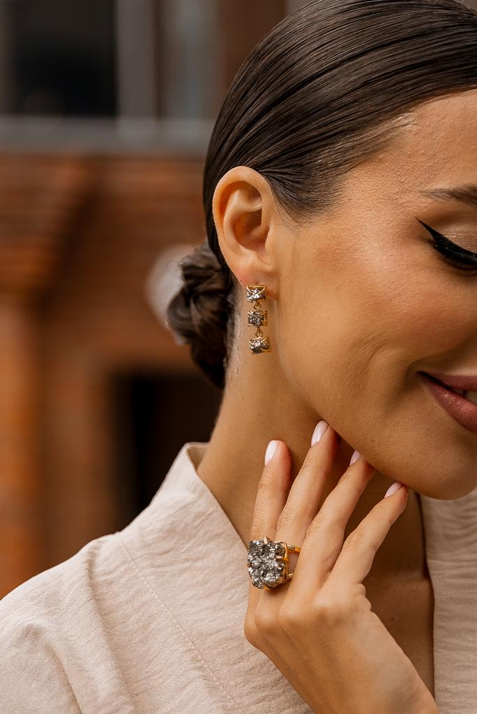 серьги с тройным пиритом