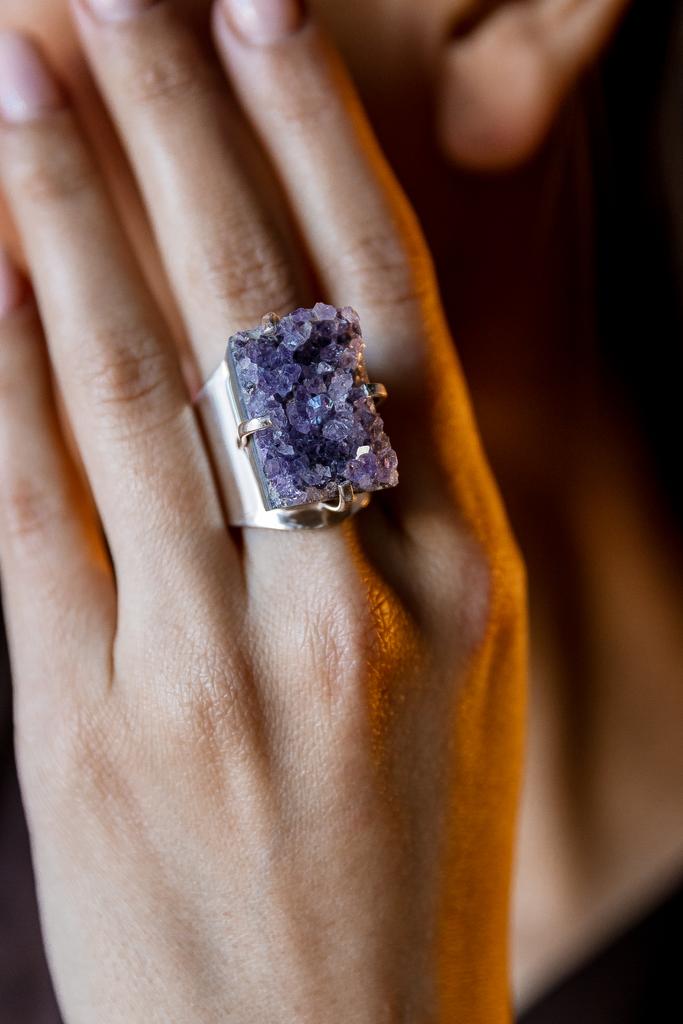 Кольцо кафф с друзой аметиста