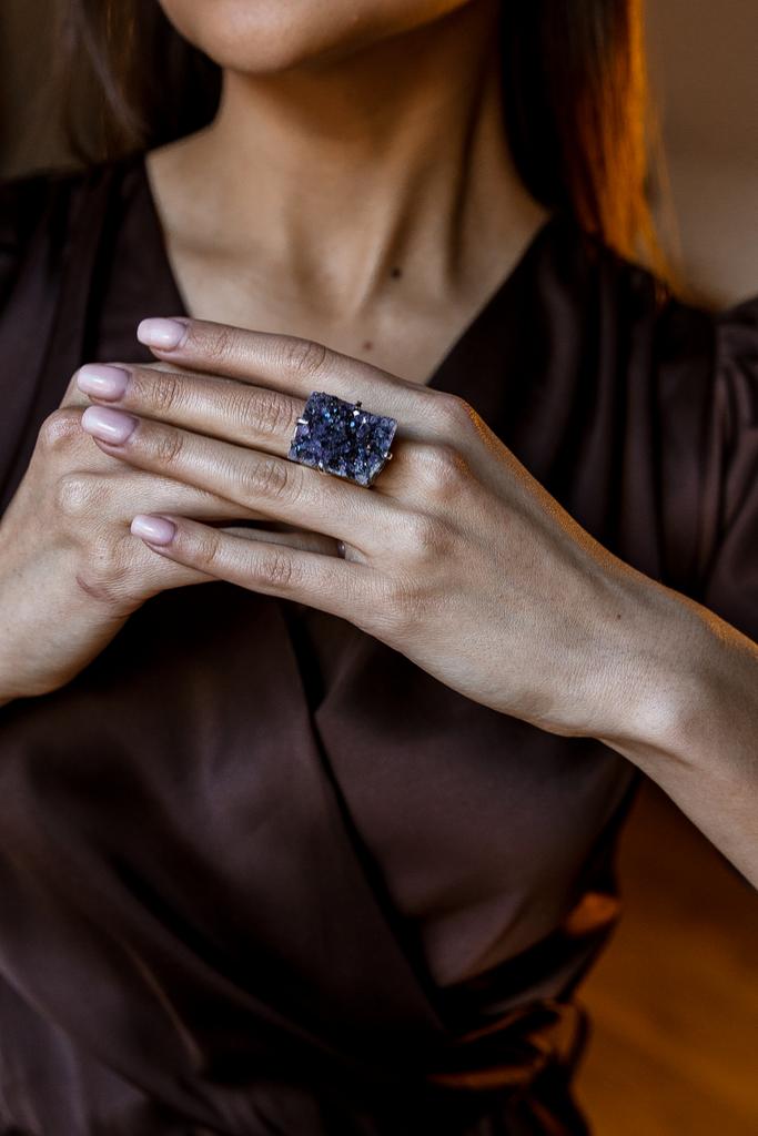 Кольцо кафф с друзой аметиста