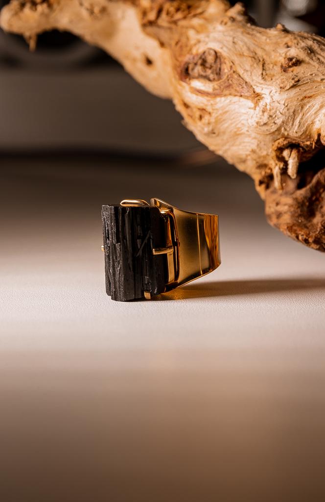 Кольцо кафф с черным турмалином