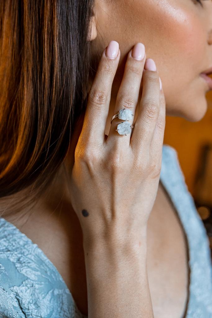 Двойное кольцо с аквамарином