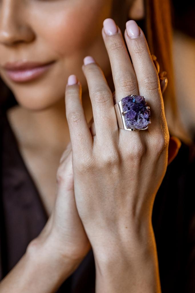 Кольцо кафф с друзой аметиста