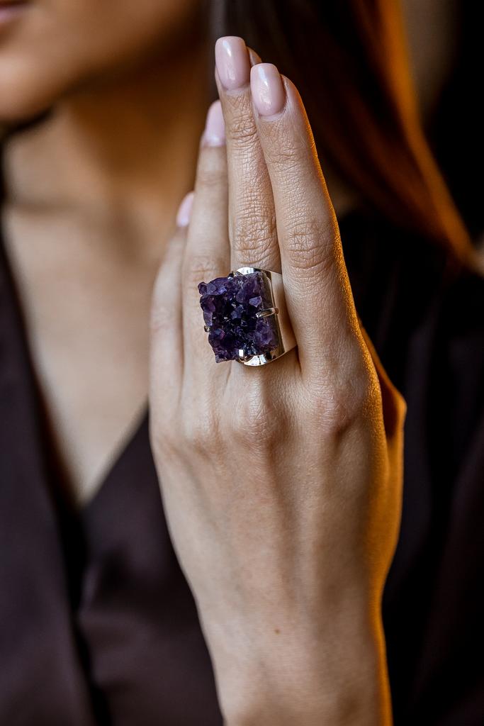 Кольцо кафф с друзой аметиста