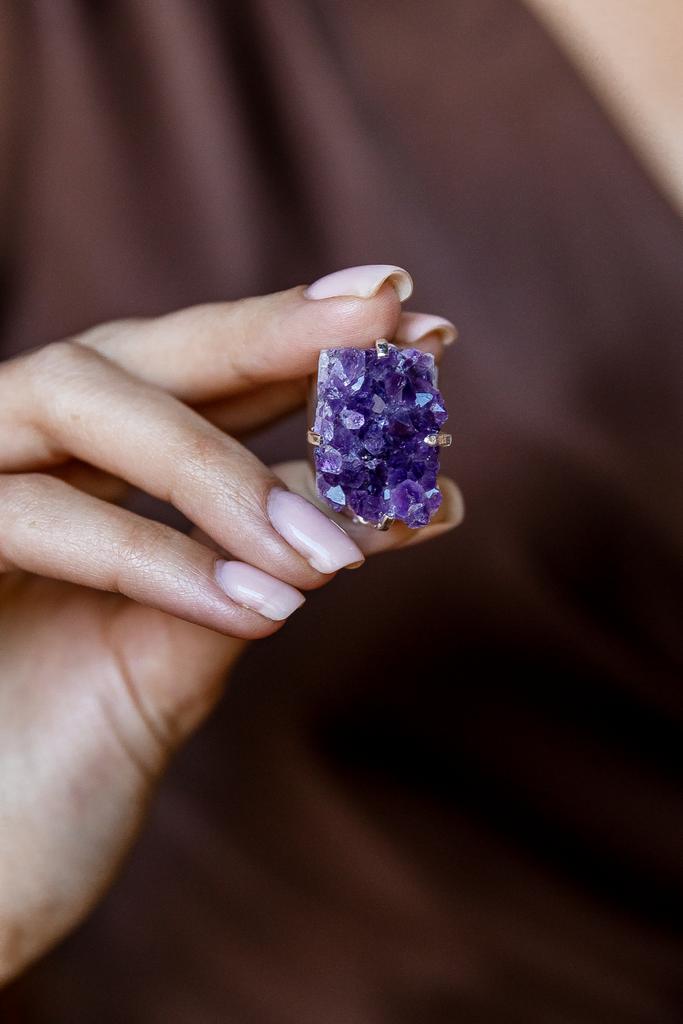 Кольцо кафф с друзой аметиста