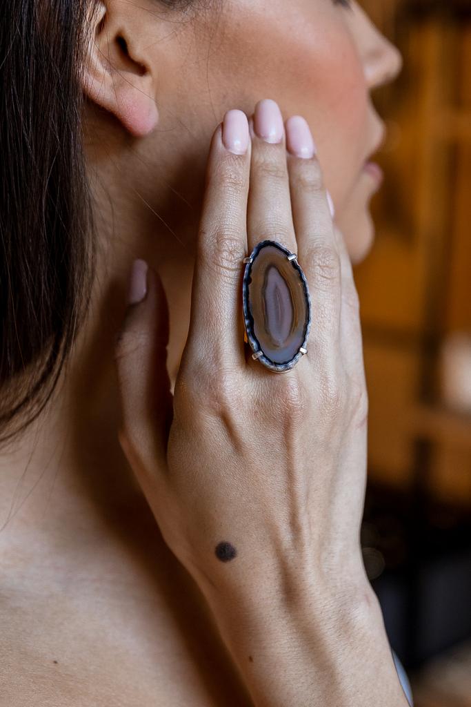 Кольцо кафф со срезом агата