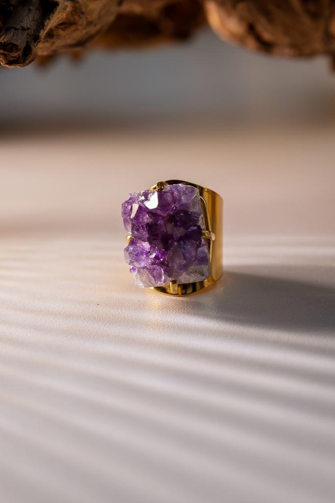 Кольцо кафф с друзой аметиста