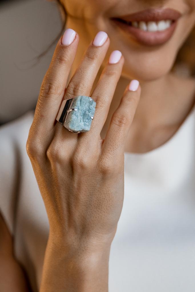 Кольцо кафф с аквамарином