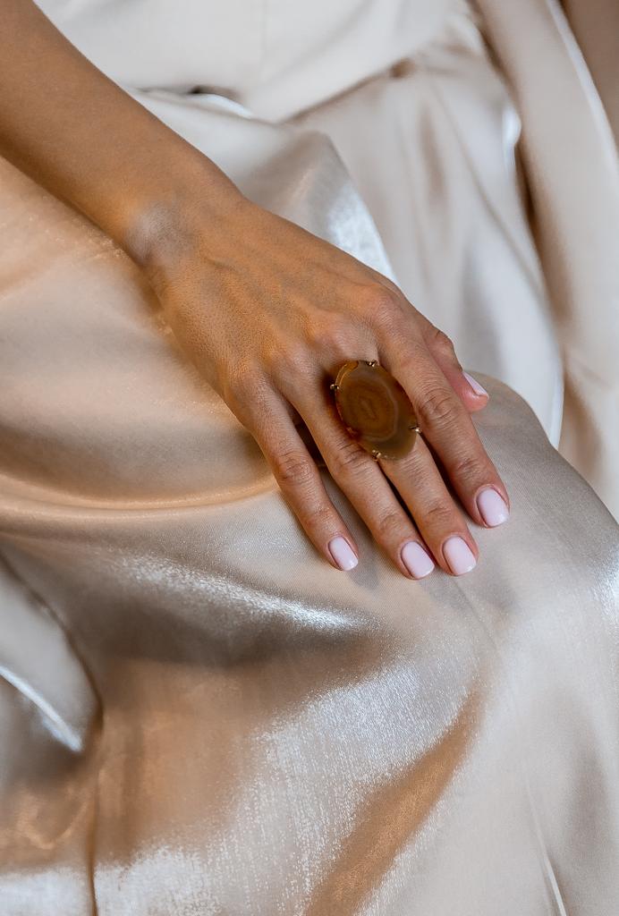 Кольцо кафф со срезом агата