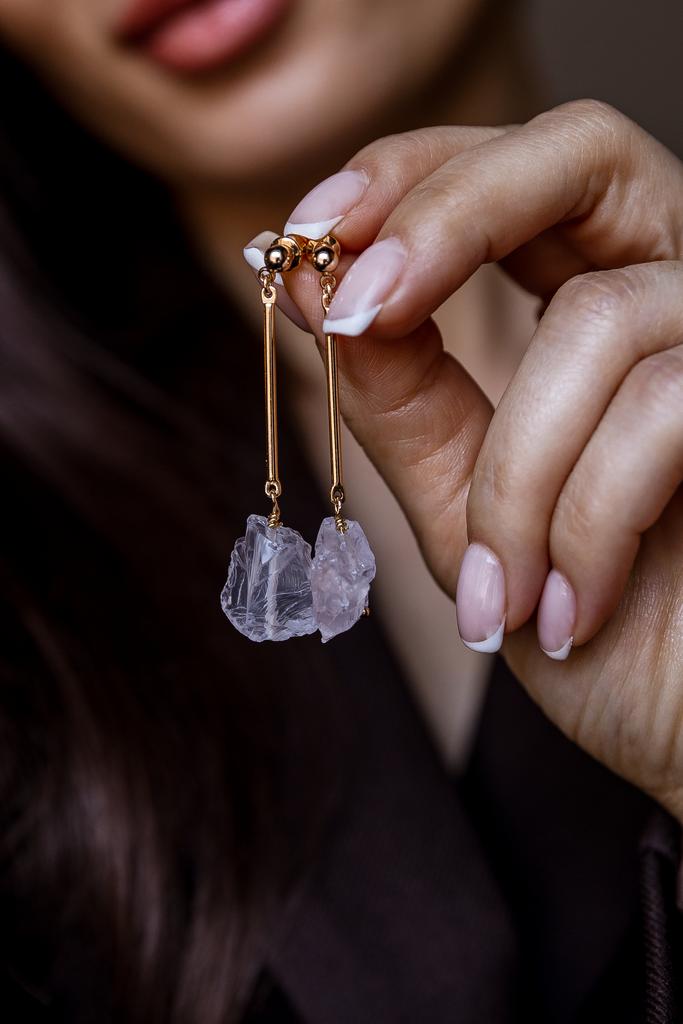 Серьги с розовым кварцем