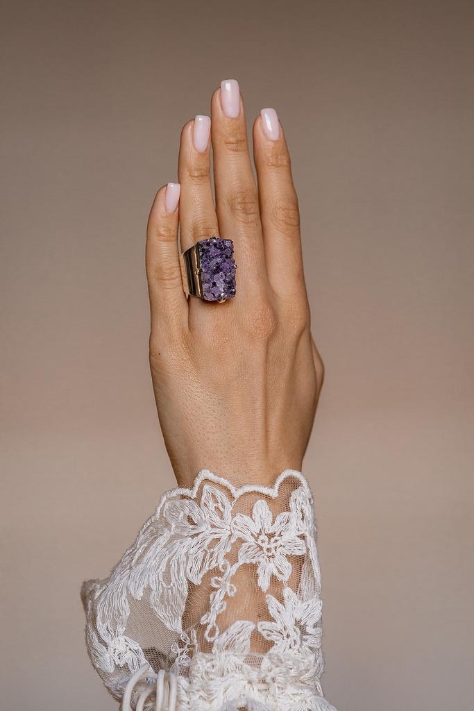 Кольцо кафф с друзой аметиста