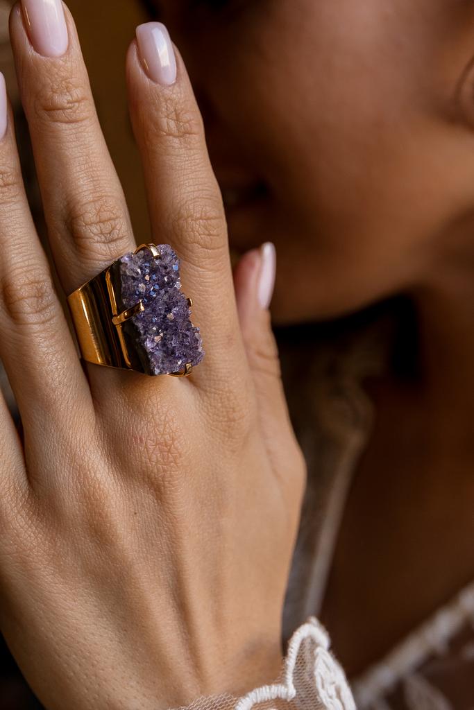 Кольцо кафф с друзой аметиста