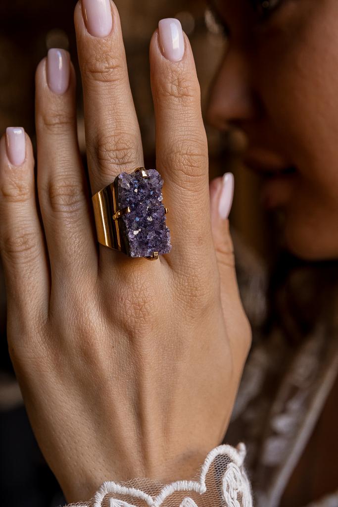 Кольцо кафф с друзой аметиста