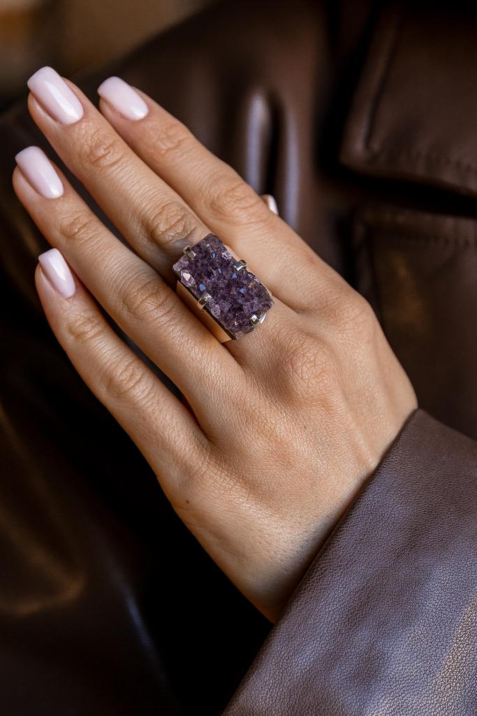 Кольцо кафф с друзой аметиста