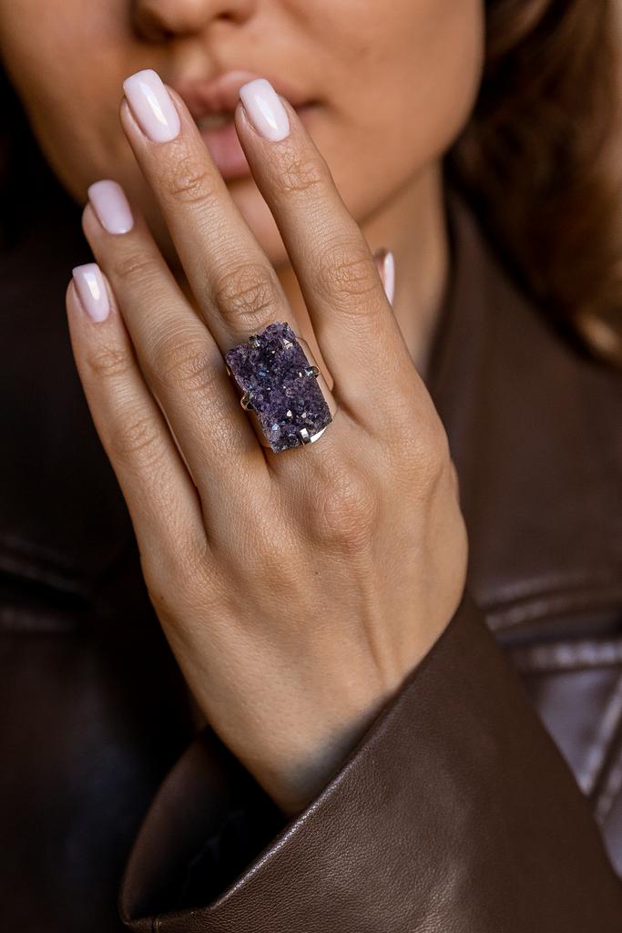 Кольцо кафф с друзой аметиста