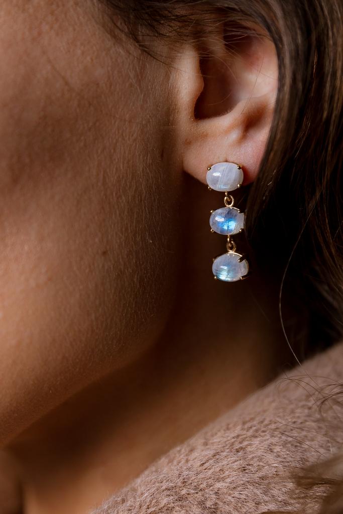 Серьги с тройным лунным камнем