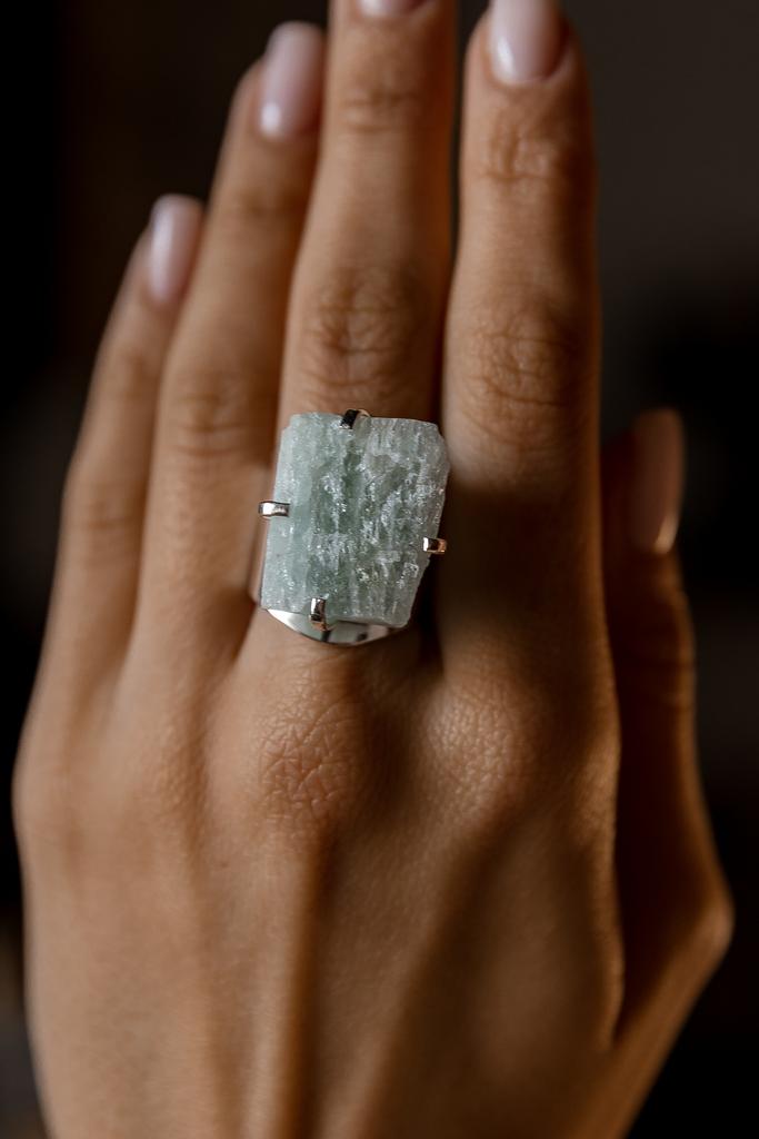Кольцо кафф с аквамарином