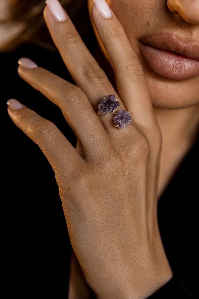 Двойное кольцо с друзой аметиста