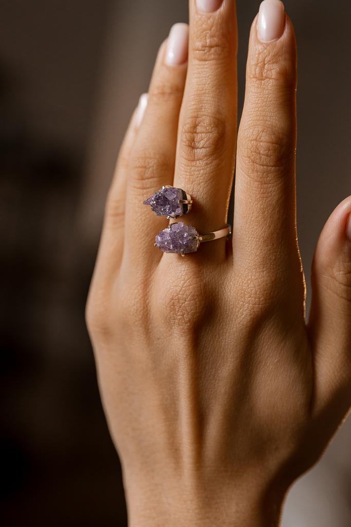 Двойное кольцо с друзой аметиста