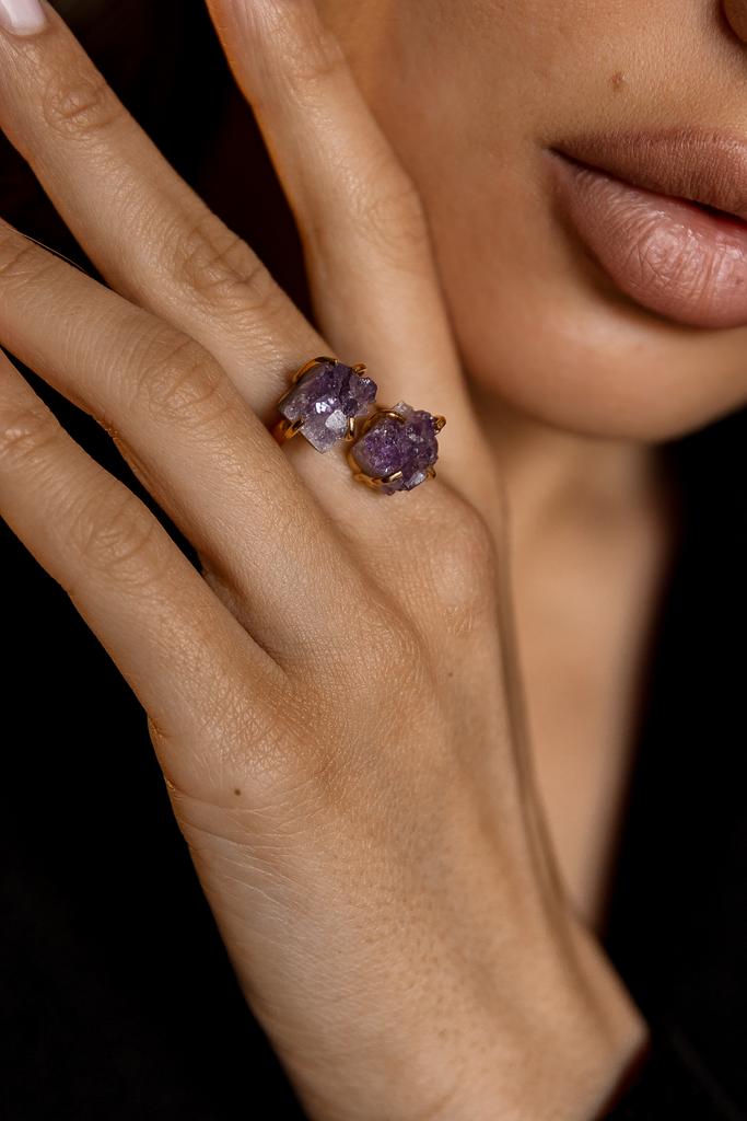 Двойное кольцо с друзой аметиста