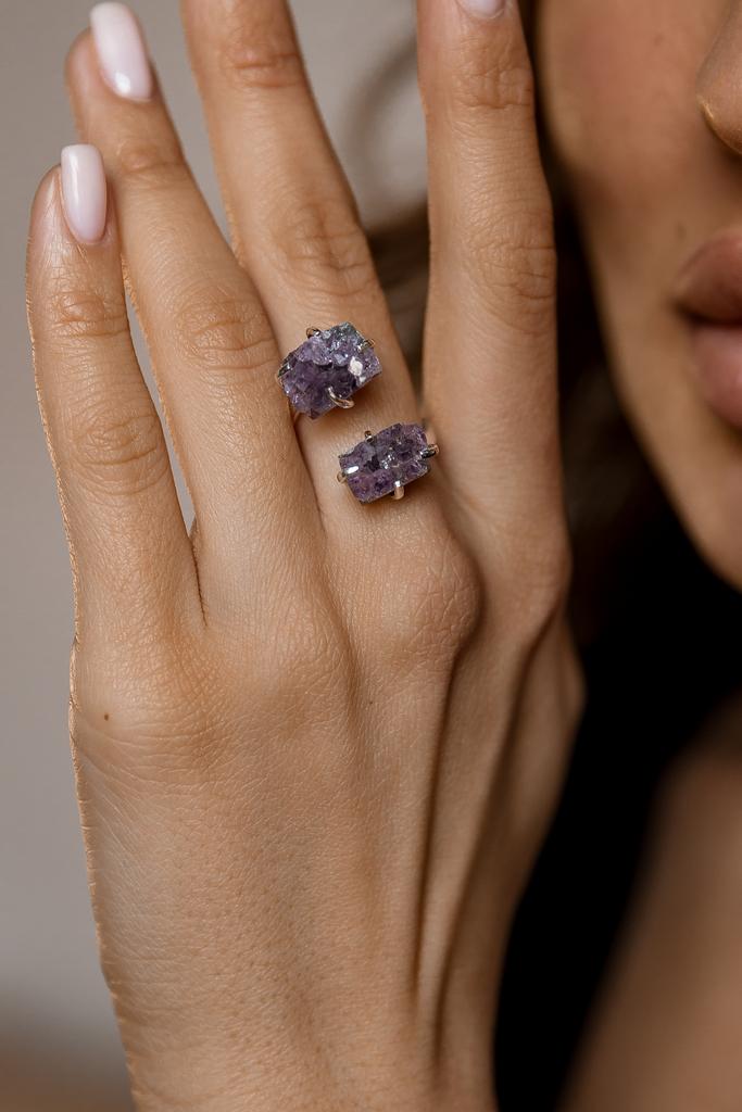 Двойное кольцо с друзой аметиста