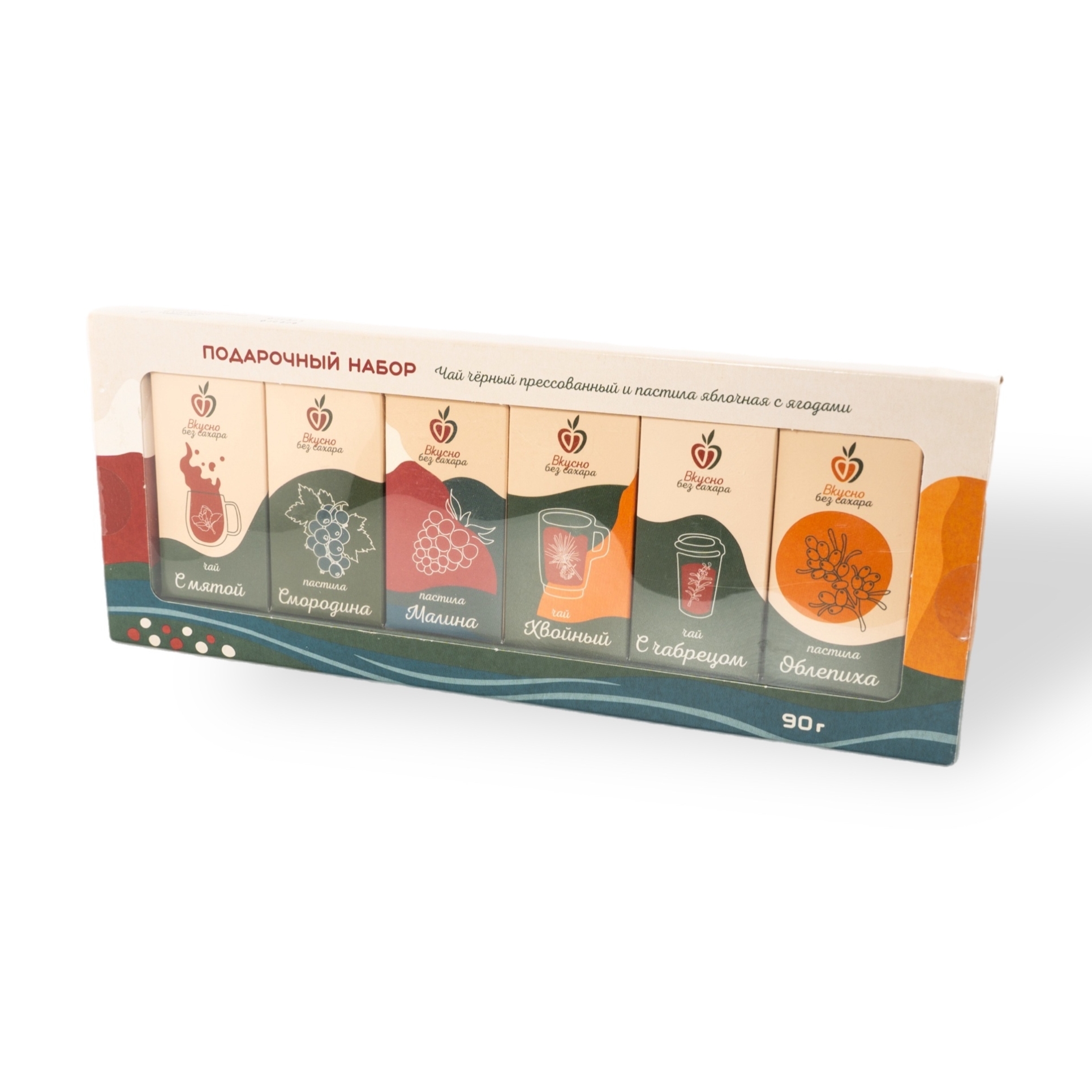 Подарочный набор чая и пастилы без сахара, 6 вкусов, 90 г