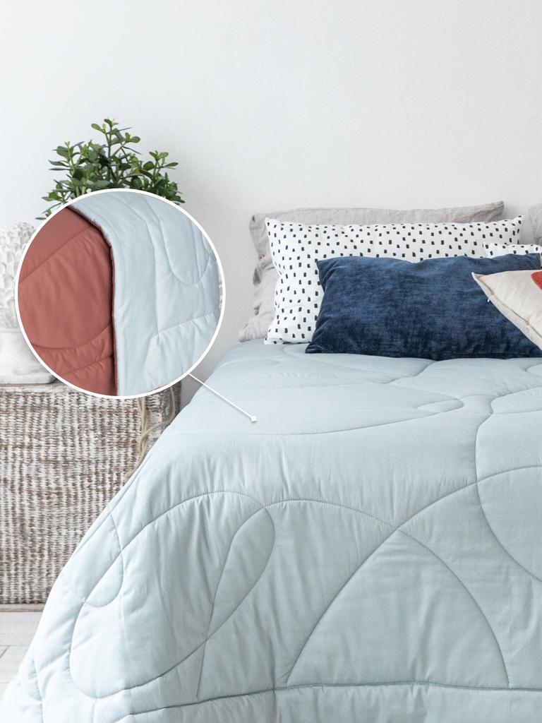 CANDY PREMIUM, покрывало двухцветное из сатинового хлопка, цвет коралловый/светло-голубой