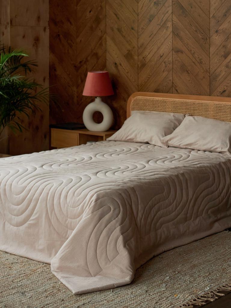 WAVE BEIGE, покрывало-одеяло из вареного хлопка, цвет бежевый