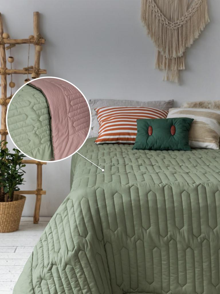 NATURE PREMIUM, покрывало двухцветное из сатинового хлопка, цвет зеленый/ кофейный