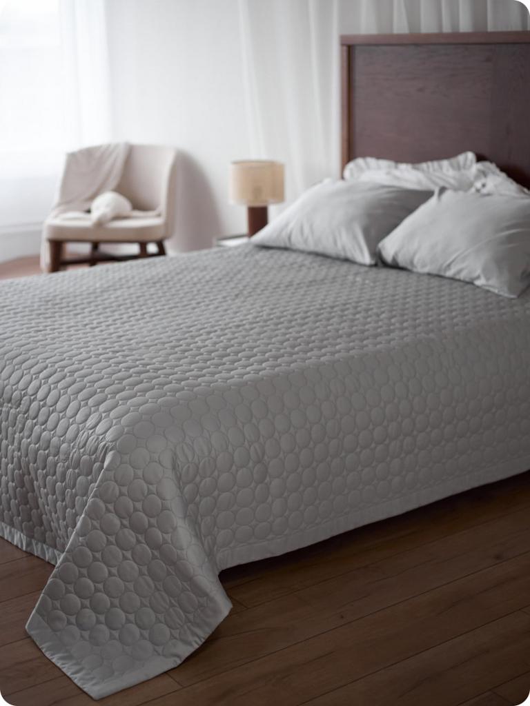 RINGS, покрывало-плед из сатинового хлопка, цвет светло-серый