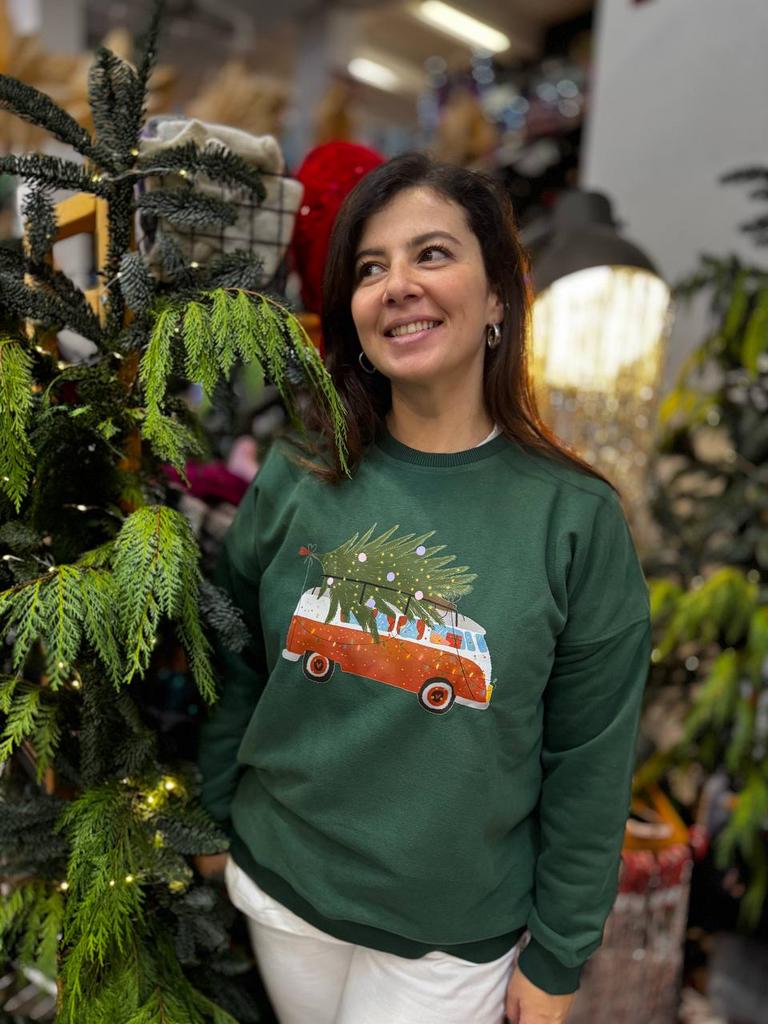 Свитшот Автобус новогодний на зеленом