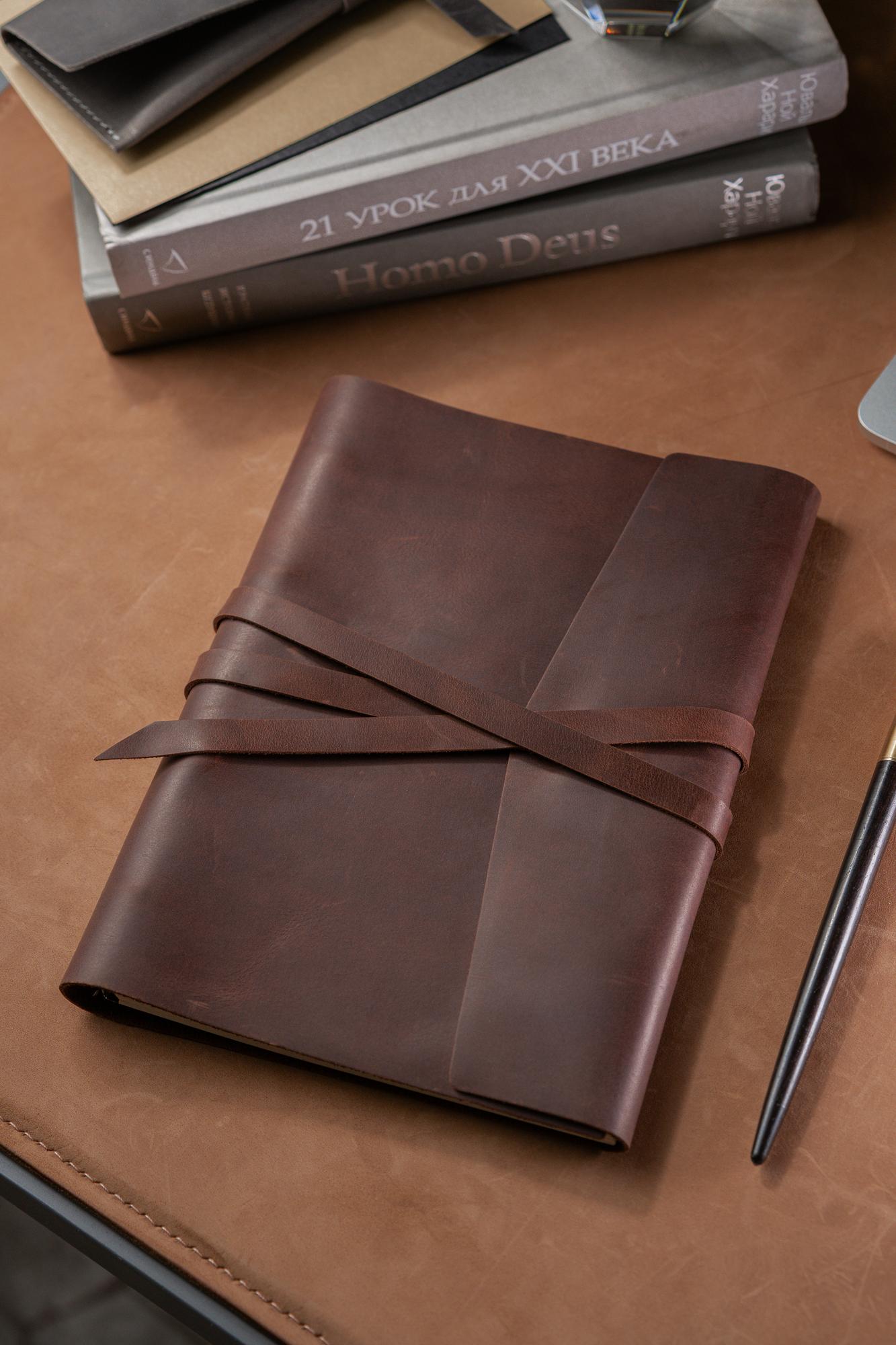 Ежедневник недатированный А5 из натуральной кожи, кожаный планер на кольцах со сменными блоками, 90 листов