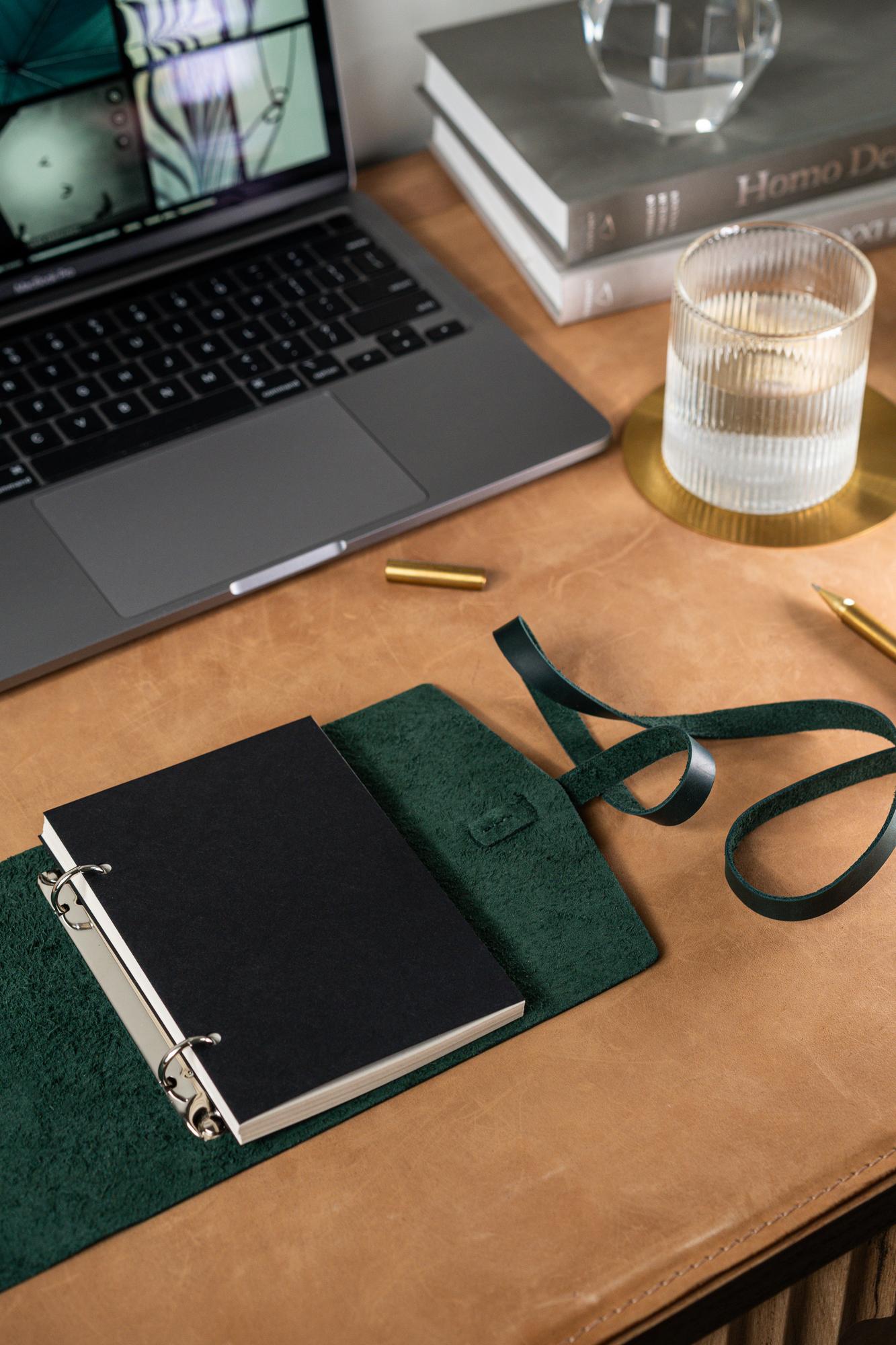 Ежедневник недатированный А6 на кольцах со сменными блоками/Карманный кожаный ежедневник