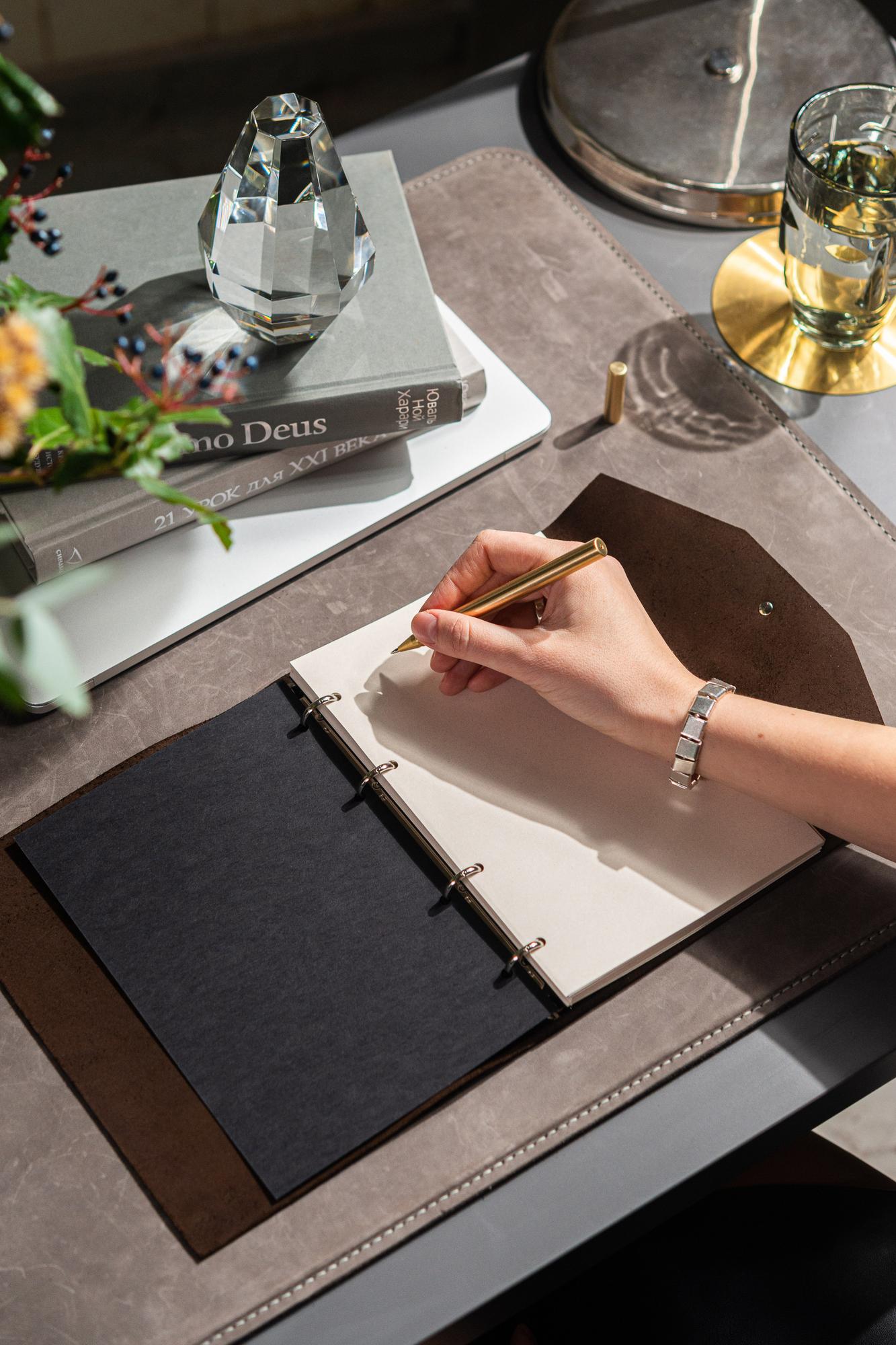 Ежедневник недатированный А5 из натуральной кожи, кожаный блокнот на кольцах со сменными блоками, 90 листов