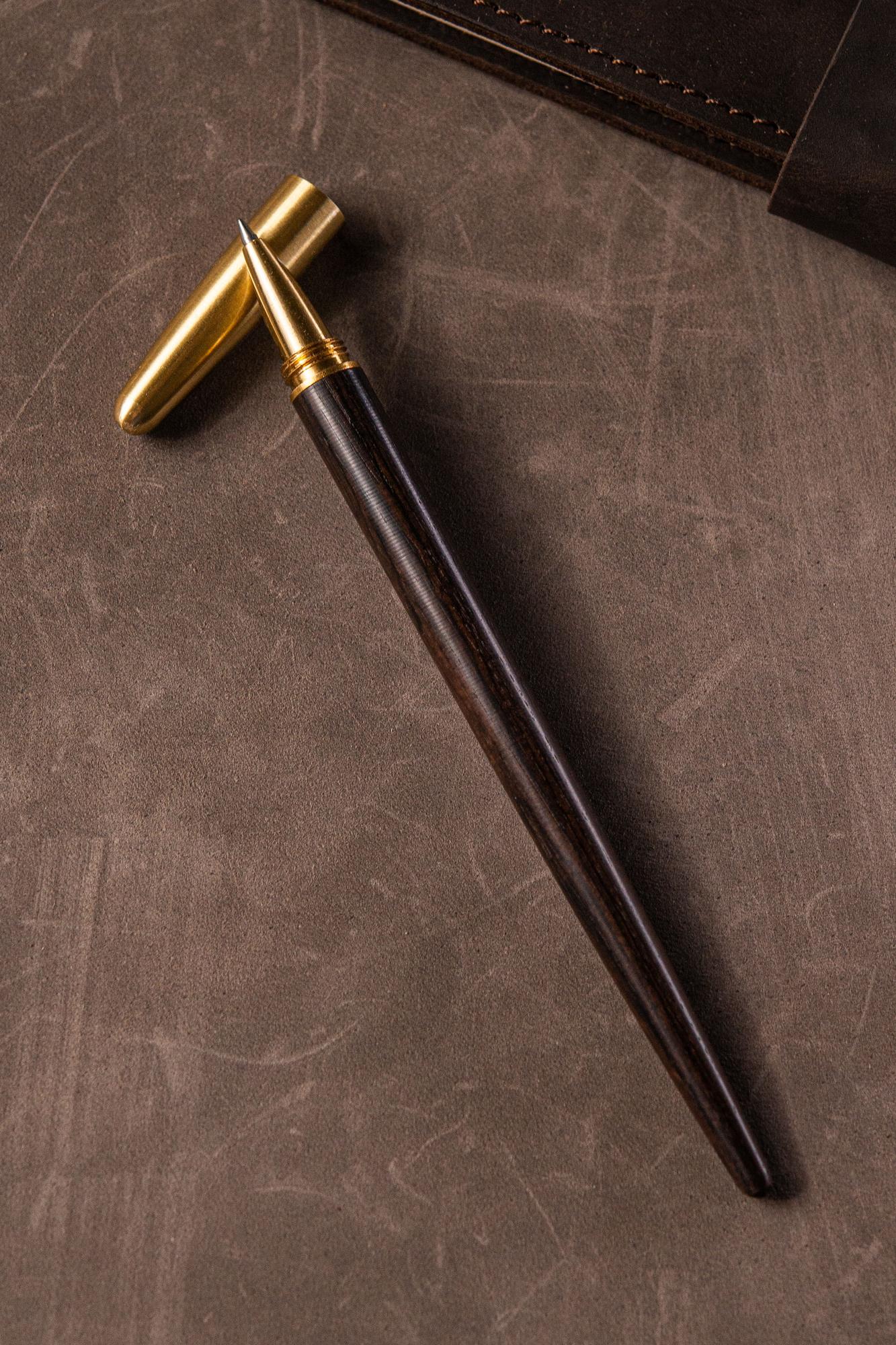 Красивая гелевая ручка с корпусом из натурального дерева и латуни, деревянная подарочная ручка черная