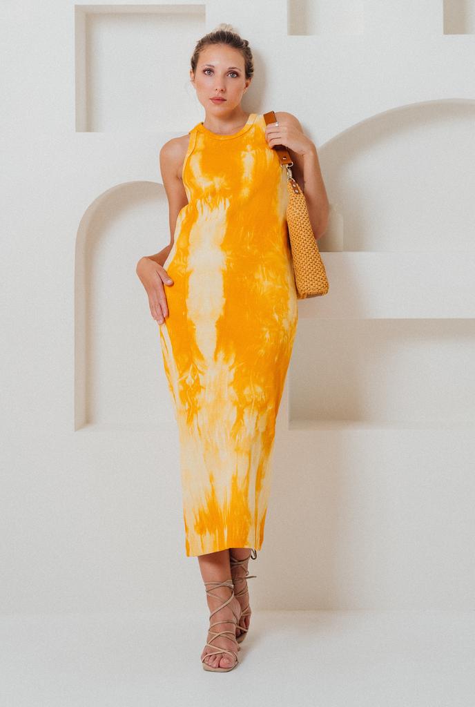Платье Футляр тай-дай желтое