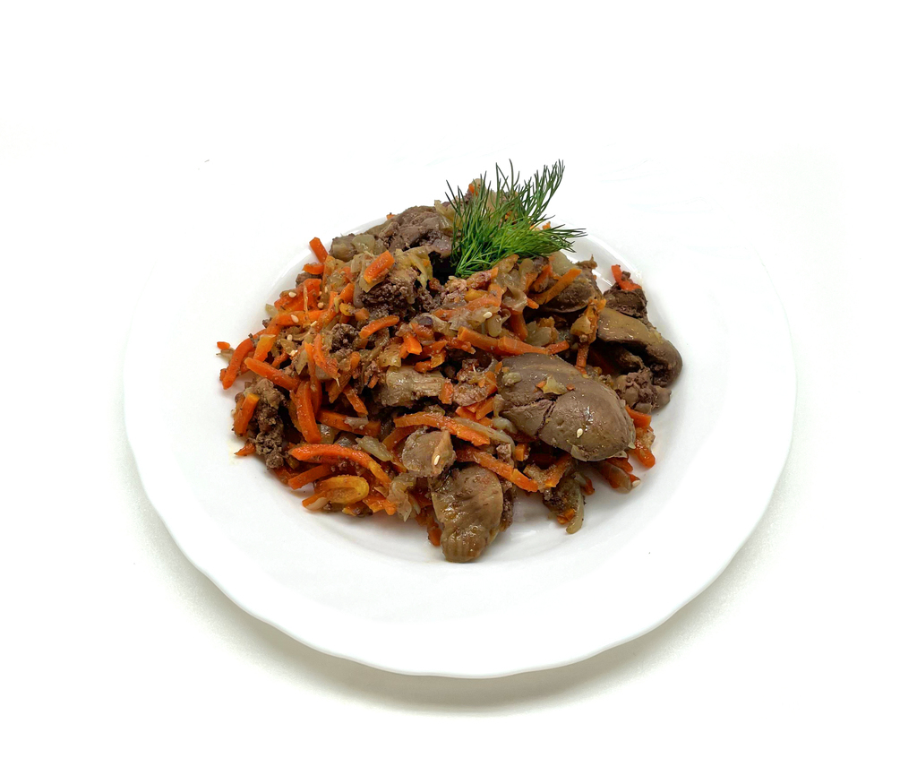 Куриные потроха с луком