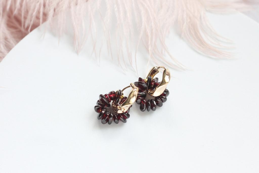 Серьги -кольца с гранатом