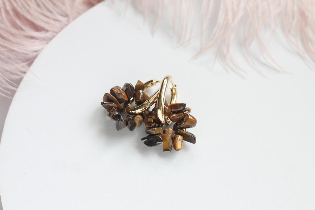 Серьги -кольца с тигровым глазом