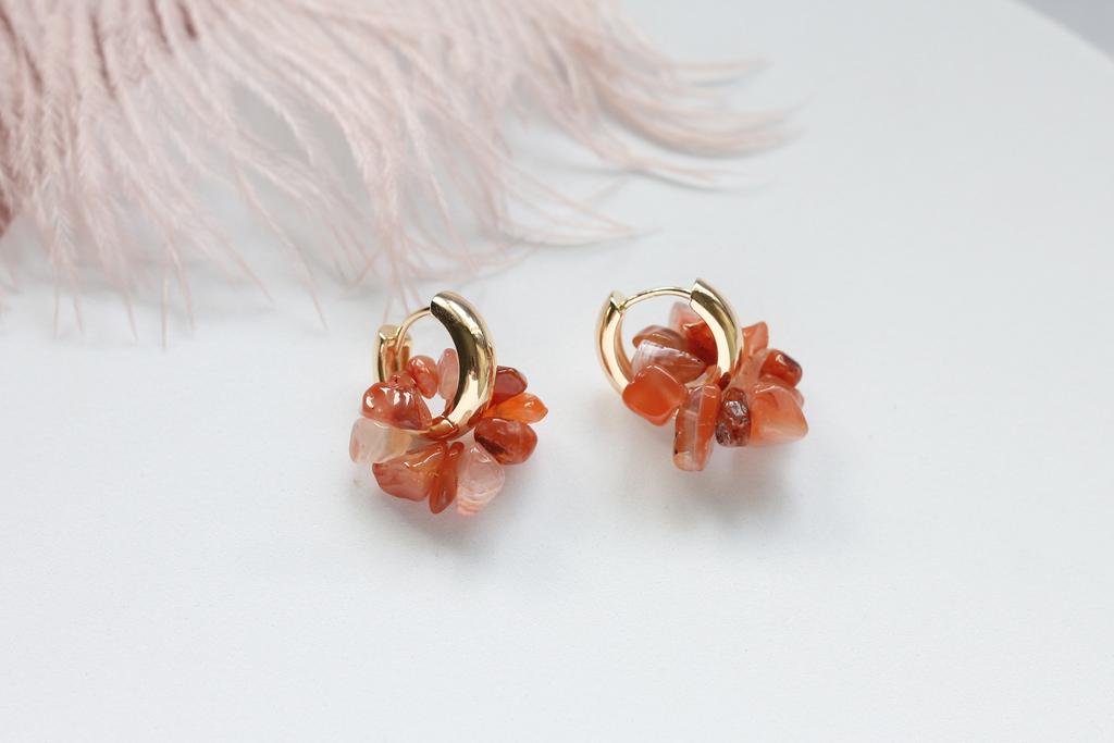 Серьги -кольца с сердоликом